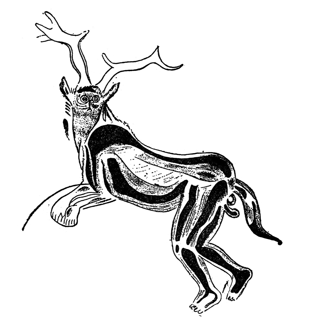 Breuil's drawing of the engraved and painted figure in the Sanctuary of the Trois-Frères cave.