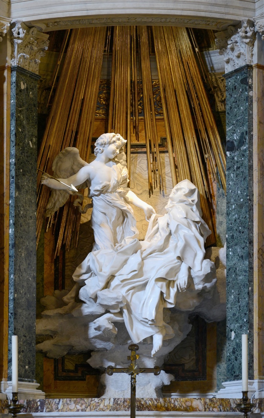 Bernini's Ecstasy of Saint Teresa, 1652: the angel, the arrow, the swoon. The saint's own description was of a pain so sweet 'one cannot possibly wish it to cease'.
